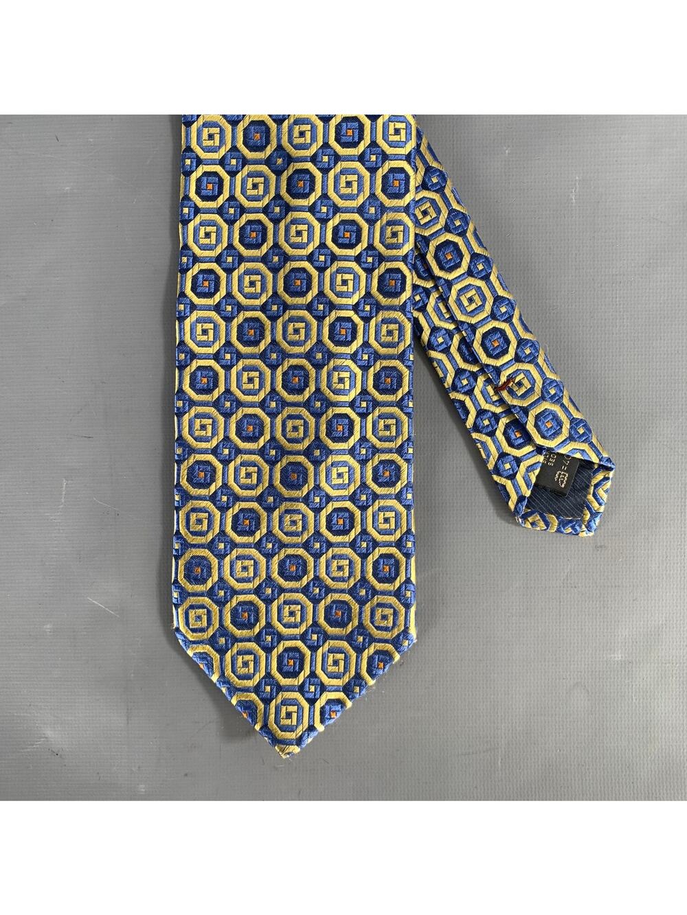 ROBERT TALBOTT Navy light blue gold Geometric Silk Tie